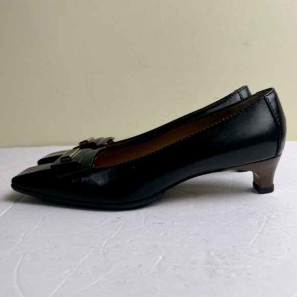 Gucci Tom Ford Vintage NEW Leather Logo Square Toe Kitten Heel shoes Loafers 7B - Picture 3 of 16